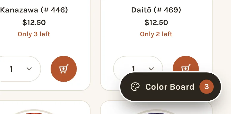 The Color Board button at the bottom right of a page: a palette, the words Color Board, and a count of three